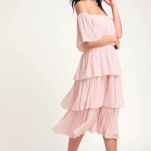 Baby Pink Off-Shoulder Tiered Dress NWT